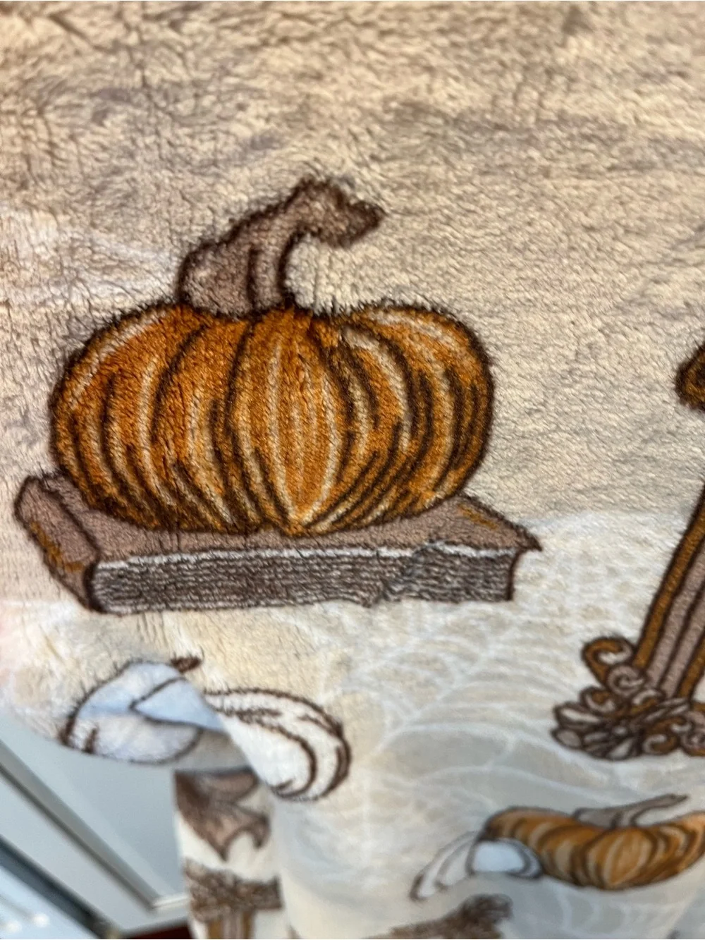Halloween Pumpkin Reading Book Ghost Plush Throw Blanket - Beige